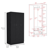 Ohio Armoire Wardrobe With 3 Doors, 2 Drawers, And 4 Tier Shelves Black Black Particle Board