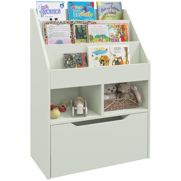 Homcom Kids Bookcase Multi Shelf Rack Organizer With Storage Drawer For Books, Playroom, Pale Green Green Mdf