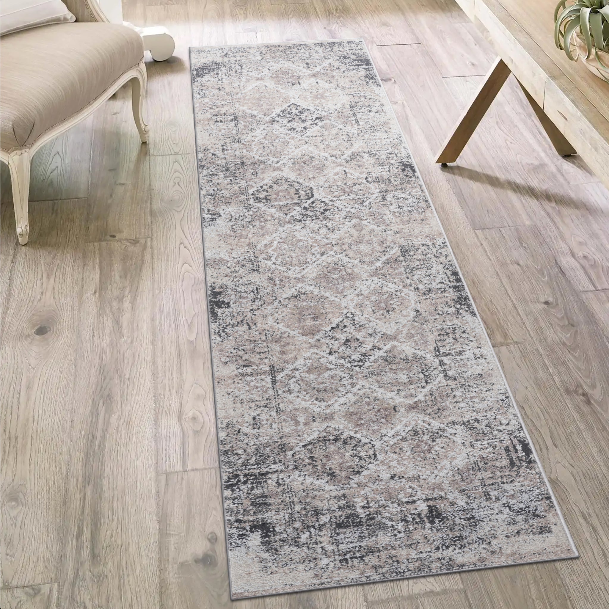 Naar Payas Collection 2X8 Cream Anthracite Traditional Non Shedding Living Room Bedroom Dining Home Office Stylish And Stain Resistant Area Rug Cream Polyester