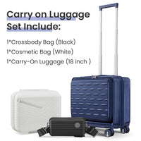 18" Carry On Luggage With Front Open Door &Laptop Interlayer, Hard Shell Suitcase Built In Tsa Luggage Lock, Hardside Lightweight Pc Travel Suitcase For Women Men With Spinner Wheels Airline Approved Navy Blue Pc