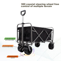 Outdoor Garden Park Utility Kids Wagon Portable Beach Trolley Cart Camping Foldable With Big Wheels Folding Wagon Black Garden & Outdoor Fabric Steel