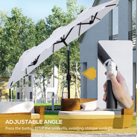Outsunny Double Sided Patio Umbrella 9.5' Large Outdoor Market Umbrella With Push Button Tilt And Crank, 3 Air Vents And 12 Ribs, For Garden, Deck, Pool, White Cream Polyester