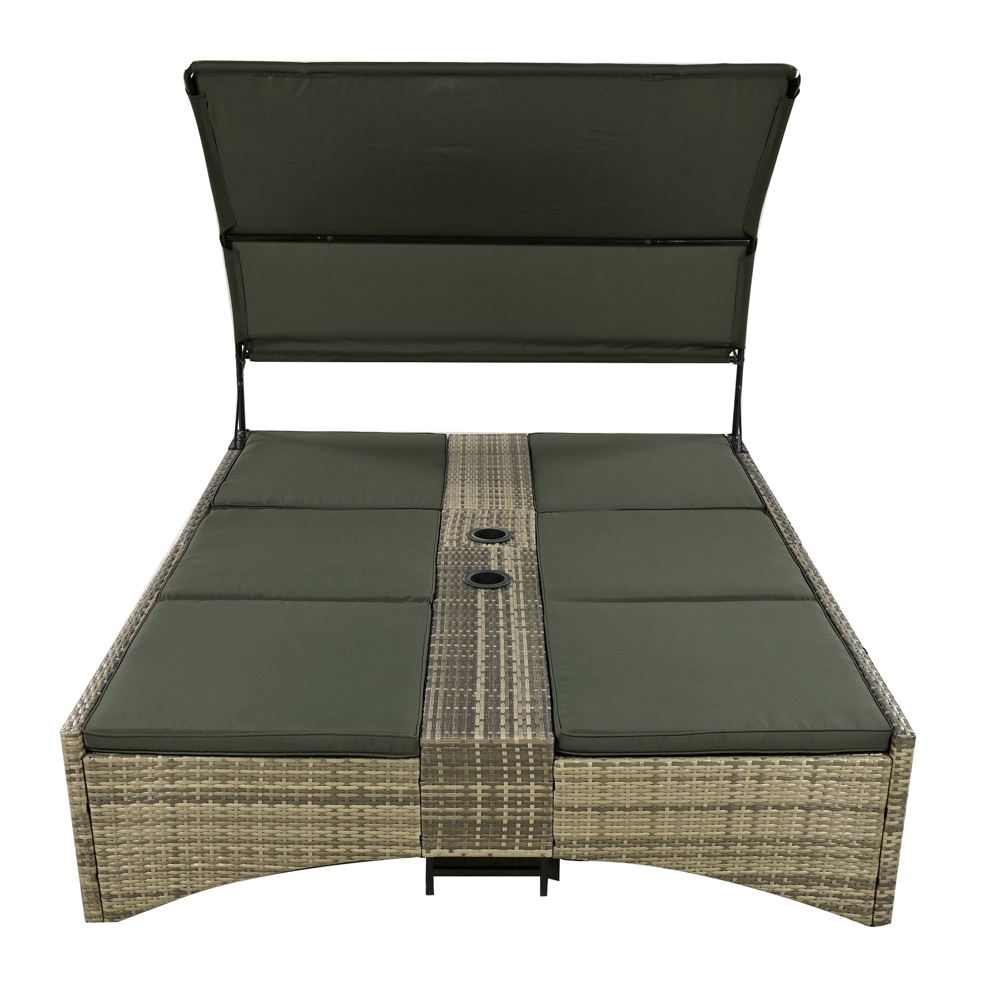 Patio Daybed Outdoor Daybed Outdoor Rattan Sun Lounger With Shelter Roof With Adjustable Backrest, Storage Box And 2 Cup Holders For Patio, Balcony, Poolside,Grey Yes Grey Seats 2 Water Resistant Frame Water Resistant Cushion Garden & Outdoor Sectional