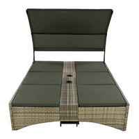 Patio Daybed Outdoor Daybed Outdoor Rattan Sun Lounger With Shelter Roof With Adjustable Backrest, Storage Box And 2 Cup Holders For Patio, Balcony, Poolside,Grey Yes Grey Seats 2 Water Resistant Frame Water Resistant Cushion Garden & Outdoor Sectional