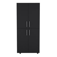 Hazel 70" High Four Door Armoire Wardrove Closet Cabinet, Six Shelves And Two Hanging Rods, Bedroom Clothes Storage Cabinet Organizer Black Black Bedroom Modern Particle Board
