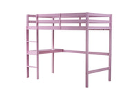 Twin High Loft Bed, Rubber Wood Loft Bed With Safety Guardrail, Built In Desk, Ladder,Pink Twin Pink Abs Rubber Steel Q235 ,Rubber Wood