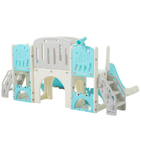 Kids Slide Playset Structure 8 In 1, Freestanding Ocean Themed Set With Slide, Arch Tunnel,Basketball Hoop And Telescope, Double Slides For Toddlers, Kids Climbers Playground Blue 50 99 Lbs Cute 1 To 2 Years Hdpe Indoor & Outdoor Use