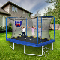 Yc 8Ft By 12Ft Rectangular Trampoline With Basketball Board,Ball Inflater And Ladder Blue Astm Standard Tested And Cpc Certified Blue Steel