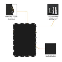 Solid Wood Wavy Rectangle Mirror Black 40" X 28" Modern Mirror Wall Decor For Bathroom, Bedroom, Living Room, Dining Room, Cloakroom, Entryway Rectangle Antique Black Living Room Large 33In 40In Glass Solid Wood