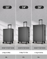 28 Inch Checked Travel Luggage With Tsa Lock&Spinner Wheels, Abs Pc Hardside Lightweight Suitcase Black Abs Pc