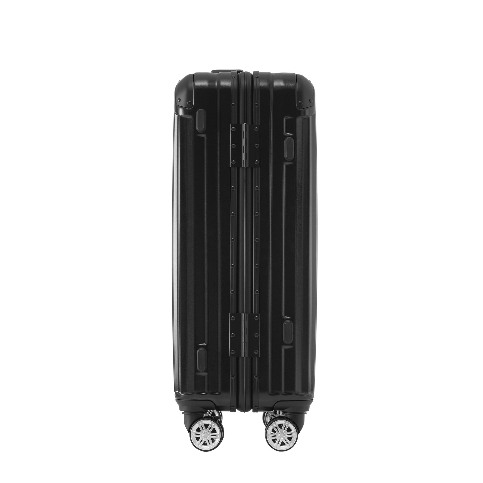 1Pc 24In Aluminum Frame Luggage With Usb Port, Vacation Carry On Suitcase With Spinner Wheels And Tsa Lock, Travel Trolley Case For Short Business Trips, Beach Holidays, Black Black Abs Pc