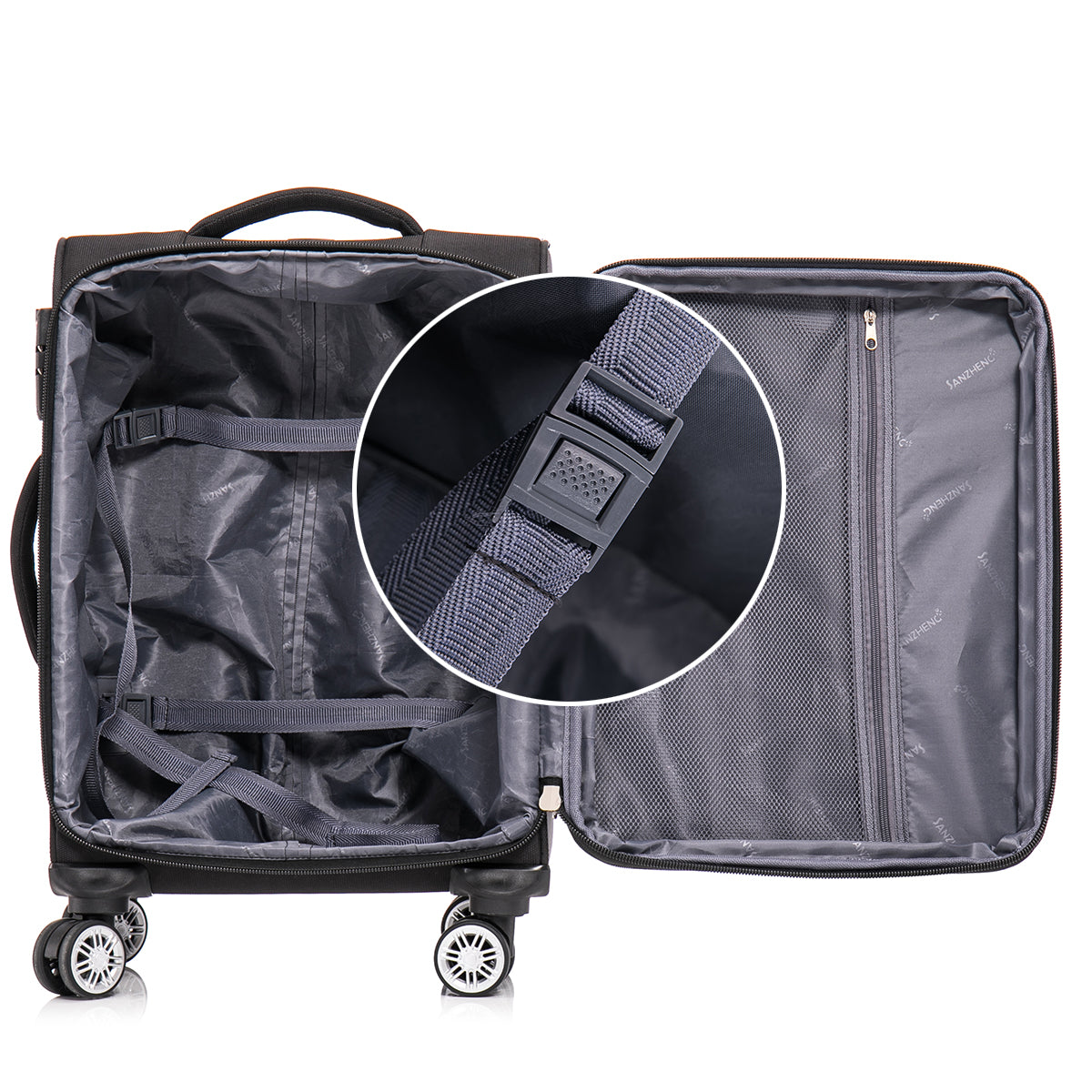 3 Piece Lightweight And Stylish Travel Suitcase 20 Inches, 26 Inches, 30 Inches. Durable And Easy To Carry Design, Ergonomic Interior For Both Men And Women. Black Black Fabric