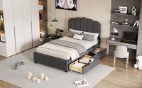 Twin Size Upholstered Bed With 2 Storage Drawers,Wood Slat Support, Gray Twin Gray Upholstered