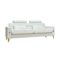 Fx P15 Wb Sofa Elegant White Imitation Wool Circle Fabric Sofa With Adjustable Headrests Contemporary 3 Seat Couch With Gold Legs, Perfect For Living Room And Office Decor Temu Suitable White Velvet 3 Seat