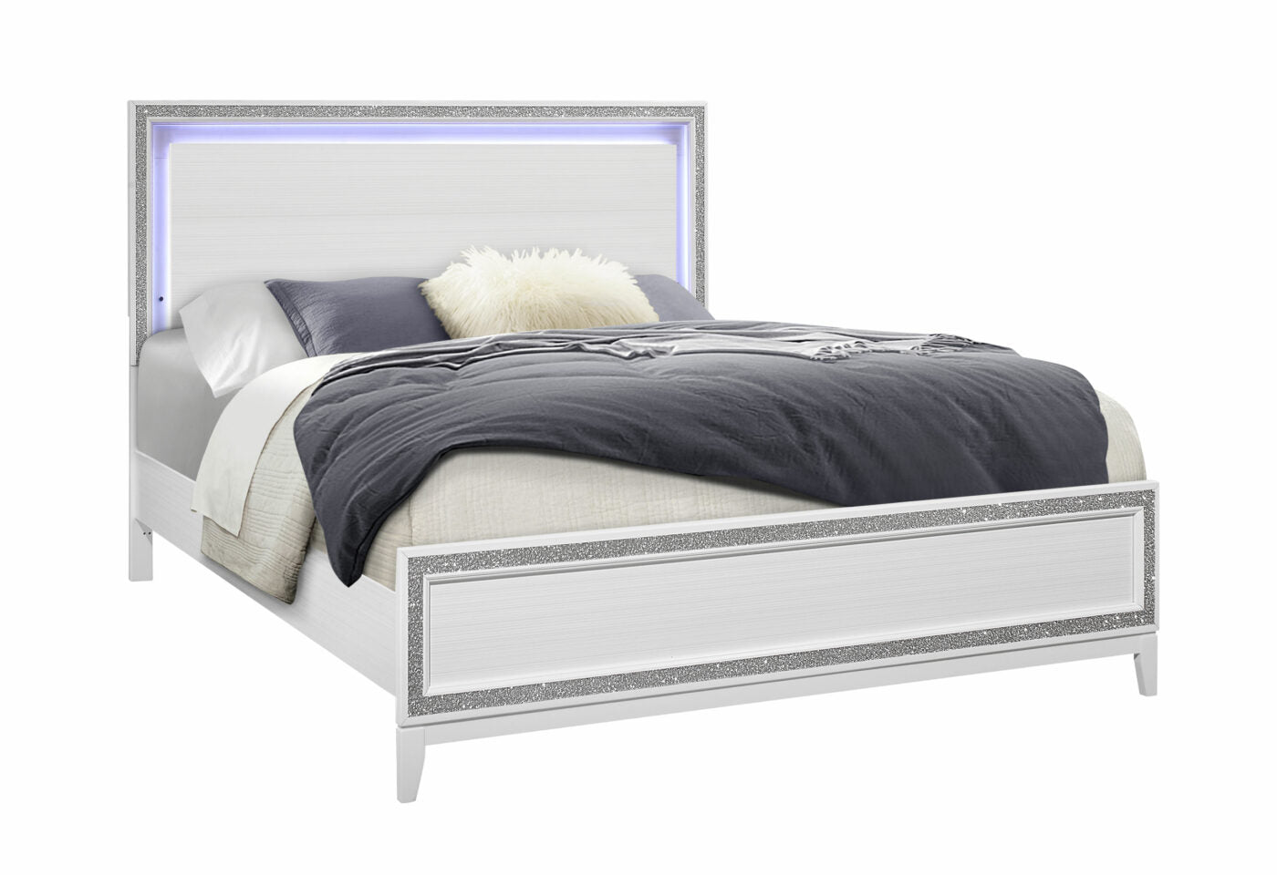 Almera Glitter White King Bed White Rubber Wood