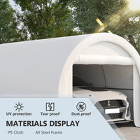 Outsunny 10' X 16' Carport, Heavy Duty Portable Garage Storage Tent With Large Zippered Door, Anti Uv Pe Canopy Cover For Car, Truck, Boat, Motorcycle, Bike, Garden Tools, Outdoor Work, White White Steel