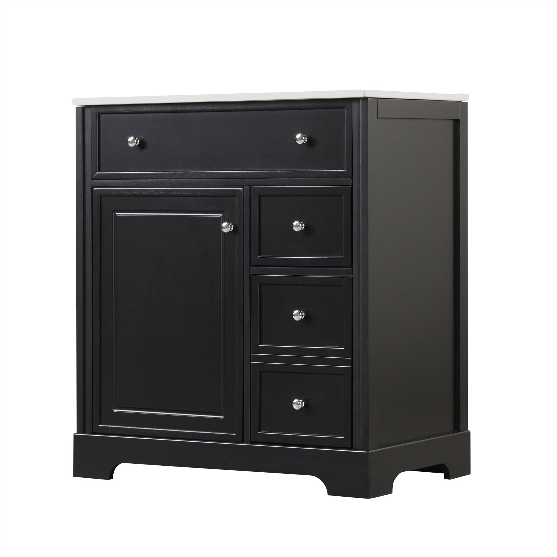 30" Bathroom Vanity With Sink Top, Bathroom Vanity Cabinet With Door And Two Drawers, Mdf Boards, Solid Wood, One Package, Black Black Solid Wood Mdf