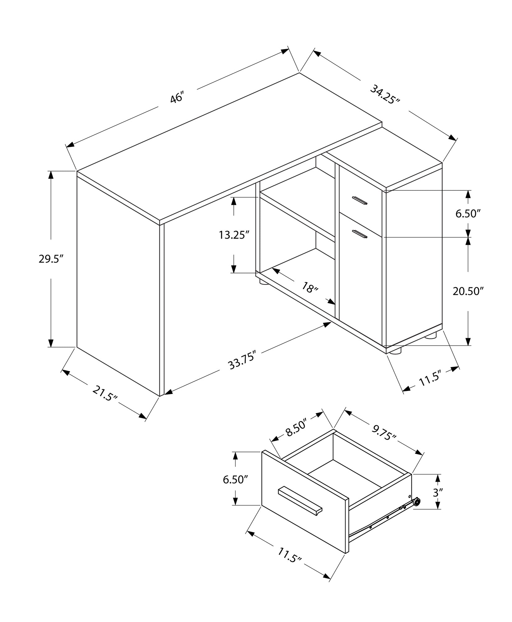 Computer Desk, Home Office, Corner, Storage Drawers, 46"L, L Shape, Work, Laptop, White Laminate, Contemporary, Modern White Particle Board