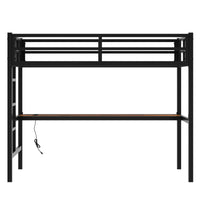 Metal Twin Xl Size Loft Bed With Power Outlet And Led Lighted, Space Saving, Noise Reduced, Black Twin Xl Black Metal