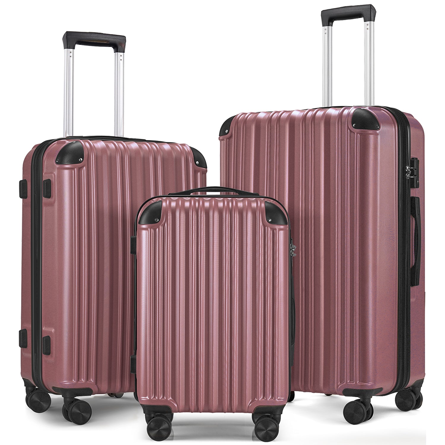 3 Piece Luggage Set With Tsa Lock& Double Spinner Wheels, Expandable For Large Storage Rose Gold Abs