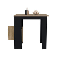 Stirling Kitchen Island With 1 Door Cabinet Push To Open System And Side Shelves Black Natural Oak Black Particle Board