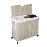 Laundry Hamper With Lid Pe Rattan Powder Coating Frame Clothes Hampers With 02 Removable Bags, Wheels, 160L, Grey Color Light Grey 1 Foldable Bathroom American Design,American Traditional Wicker