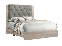 Contemporary 1Pc Cream Finish Queen Size Bed Bedroom Furniture Gray Tufted Design Headboard Rubberwood 1Pc Bedframe Box Spring Required Queen Cream Grey Wood Bedroom