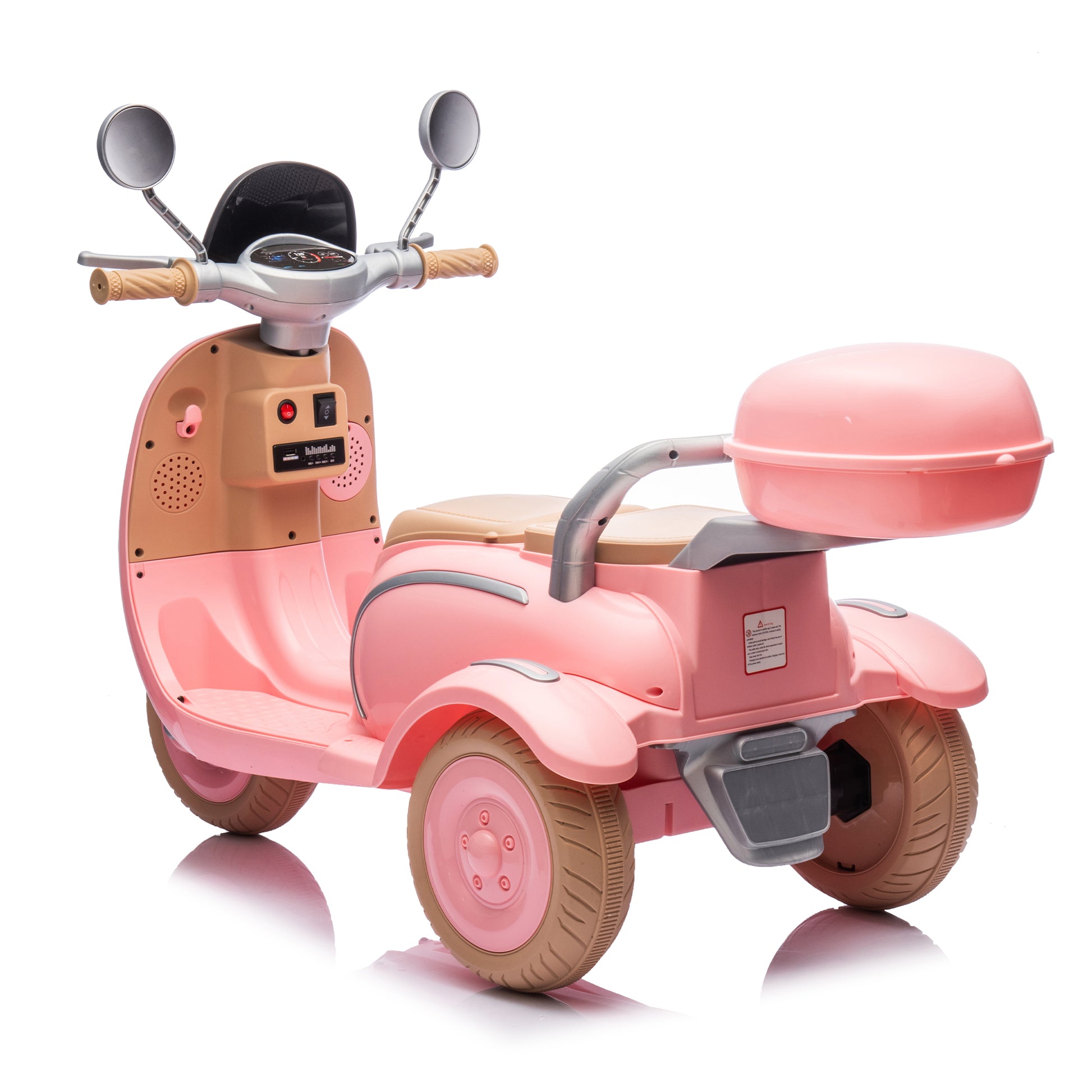 12V Two Seater Kids Ride On Electric Motorcycle,Three Wheels Kids Toy With Slow Start,Multi Function Player,Usb,Bluetooth, Light,Backseat Flip Adult Seat, Oversized Storage Box For Kids Aged 3 6. Pink Plastic