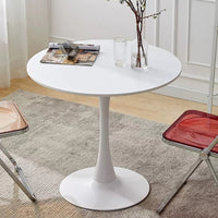 Modern Round Dining Table, 31.5'' Kitchen Dining Room Furniture, Coffee Table, Leisure Table, Living Room Table, White White Mdf Metal