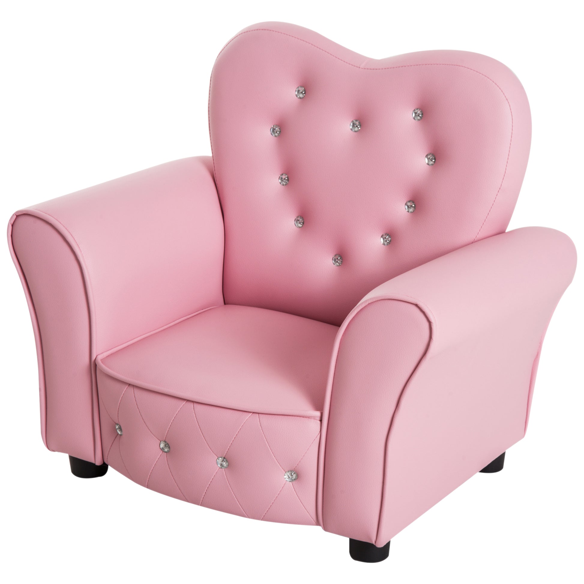 Qaba Kids Sofa Toddler Tufted Upholstered Sofa Chair Princess Couch Furniture With Diamond Decoration For Preschool Child, Pink Pink Polyvinyl Chloride