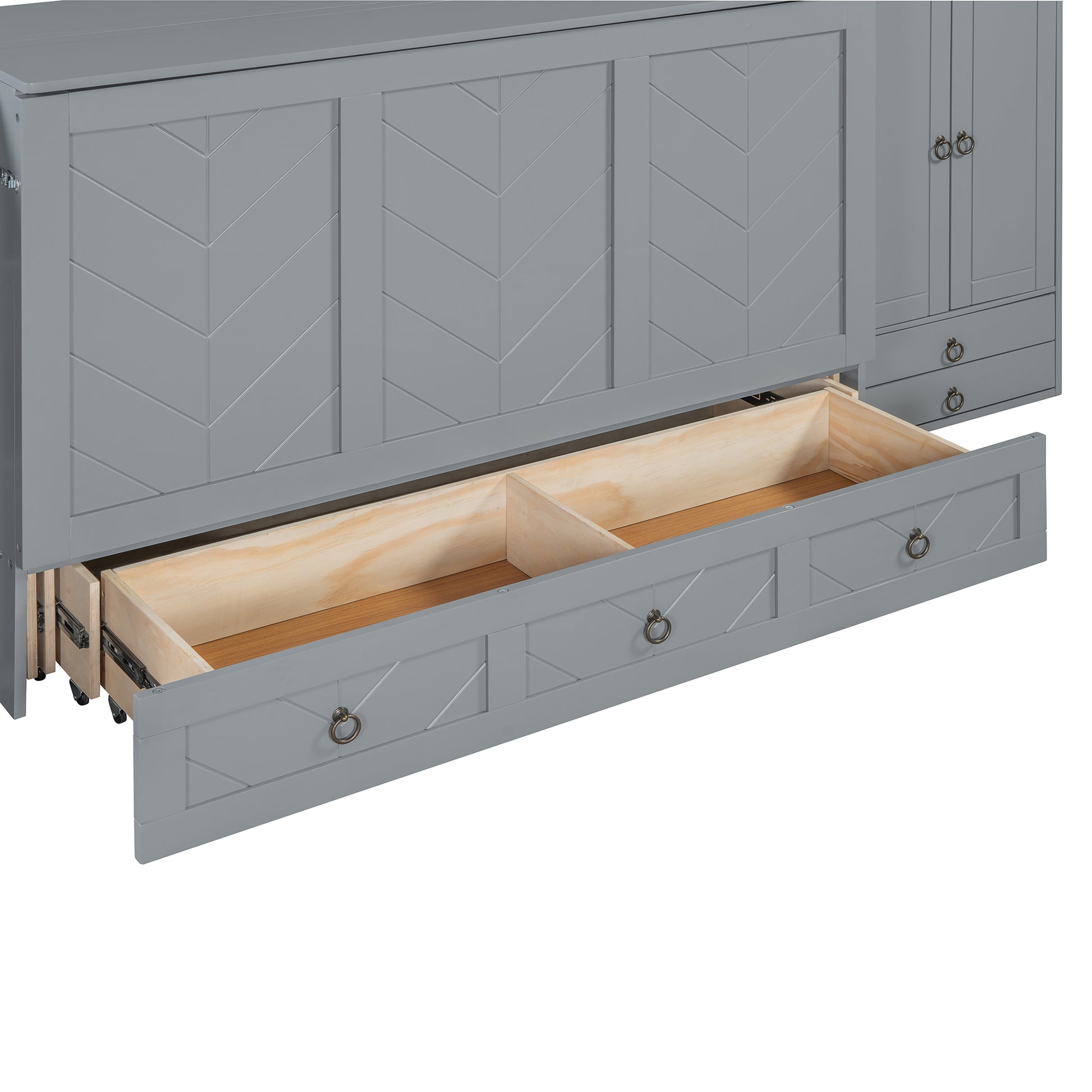 Queen Size Murphy Bed With Usb Port, Little Wardrobes And Drawers, Gray Queen Gray Particle Board Mdf