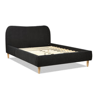 Roman Curved Headboard Upholstered Platform Bed, Queen, Ebony Black Boucle Box Spring Not Required Queen Black Wood Foam Boucle Boucle