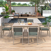 Outdoor Dining Set Patio Dining Table And Chairs With Rattan Backrest And Removable Cushions For Patio And Backyard, White Washed Yes White Washed Water Resistant Frame Water Resistant Cushion Garden & Outdoor Sectional Seating Groups Foam Acacia Wood