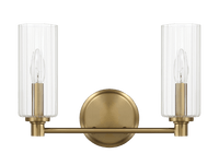 Regal Double Light Vanity With Clear Ribbed Glass Satin Brass Clear,Gold Glass,Metal