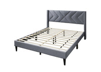 Elegant Modern Gray Velvet Upholstered Queen Size Bed Clean Lines Design Headboard 1Pc Bedframe Box Spring Not Required Queen Grey Wood Bedroom Contemporary,Modern Bed Frame Velvet Velvet