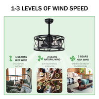 20''Industrial 5 Blade Ceiling Fan With Remote Control ,5 Abs Blades Small Size Ceiling Fan Matte Black Abs Metal