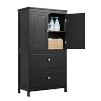 Bathroom Storage Cabinet, Cabinet With Two Doors And Drawers, Adjustable Shelf, Mdf Board, Black Black Mdf