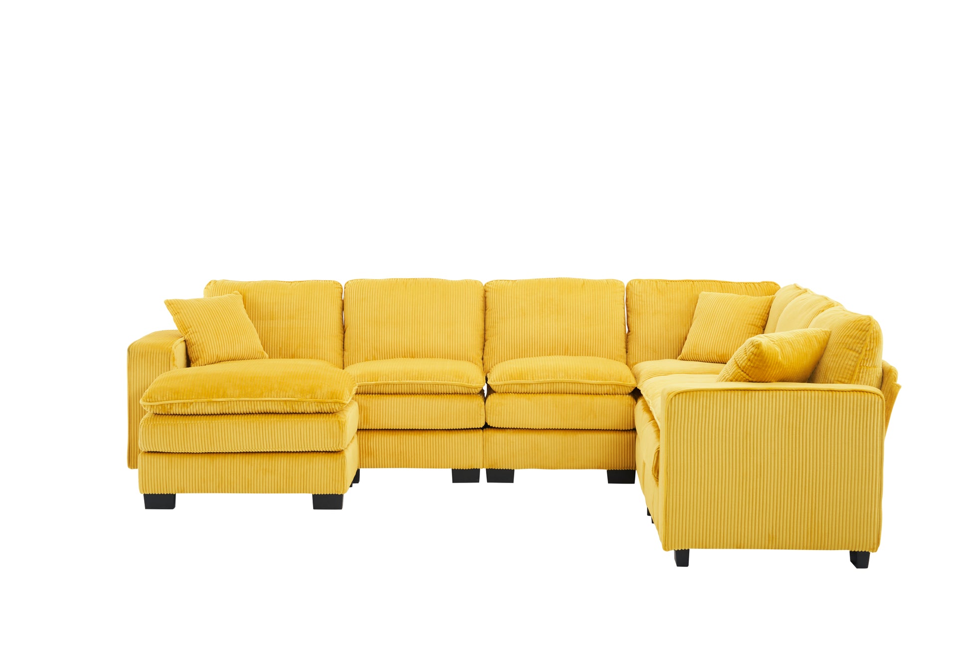 Modern U Shaped 6 Seat Sectional Sofa Couch With One Ottoman And Three Toss Pillows ,Modular Sofa For Living Room,Corduroy Sofa Yellow Corduroy 7 Seat