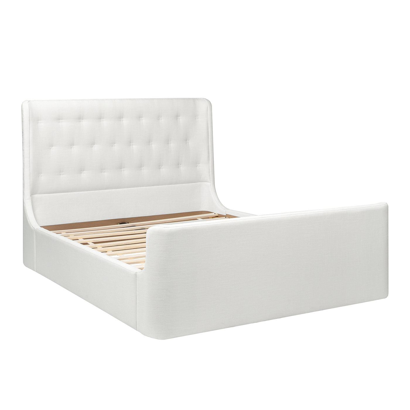 Brooks Contemporary Tufted Shelter Platform Bed, Queen, Antique White Polyester Box Spring Not Required Queen Antique White Wood Foam Polyester Polyester