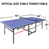 8Ft Mid Size Table Tennis Table Foldable & Portable Ping Pong Table Set For Indoor & Outdoor Games With Net, 2 Table Tennis Paddles And 3 Balls Blue Mdf