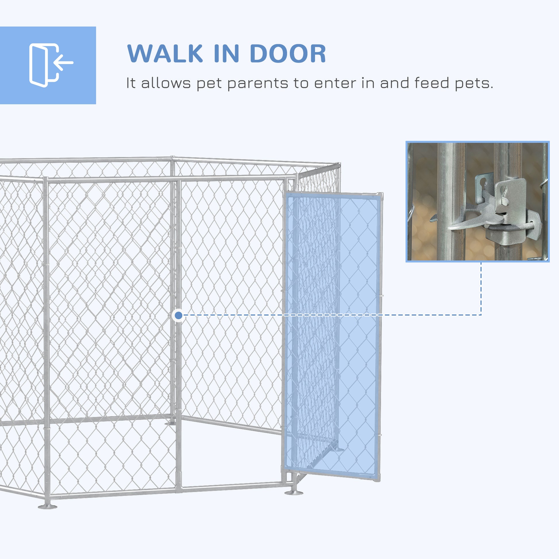 Pawhut 9.2' X 8' X 5.6' Dog Kennel, Outdoor Dog Run With Lockable Door For Medium And Large Sized Dogs, Silver Silver Steel