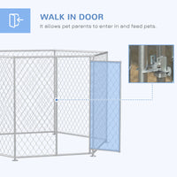 Pawhut 9.2' X 8' X 5.6' Dog Kennel, Outdoor Dog Run With Lockable Door For Medium And Large Sized Dogs, Silver Silver Steel