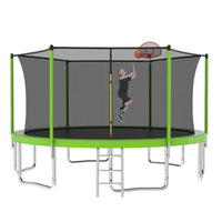 14Ft For Kids Children With Safety Enclosure Net Outdoor Backyards Large Recreational Trampoline Green Metal