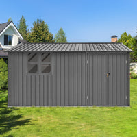 Metal Garden Sheds 10Ftx12Ft Outdoor Grey With Window Grey Metal