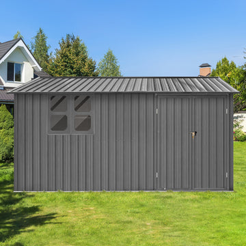 Metal Garden Sheds 10Ftx12Ft Outdoor Grey With Window Grey Metal