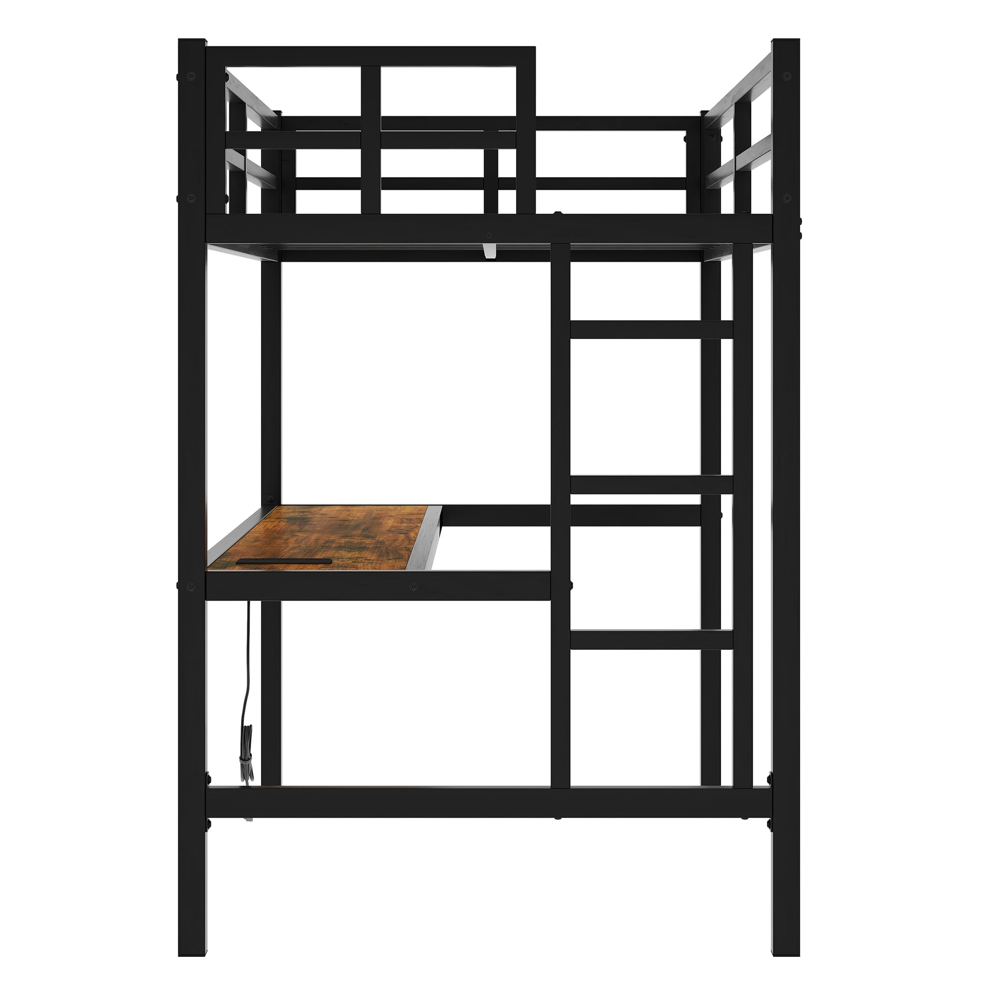 Metal Twin Xl Size Loft Bed With Power Outlet And Led Lighted, Space Saving, Noise Reduced, Black Twin Xl Black Metal