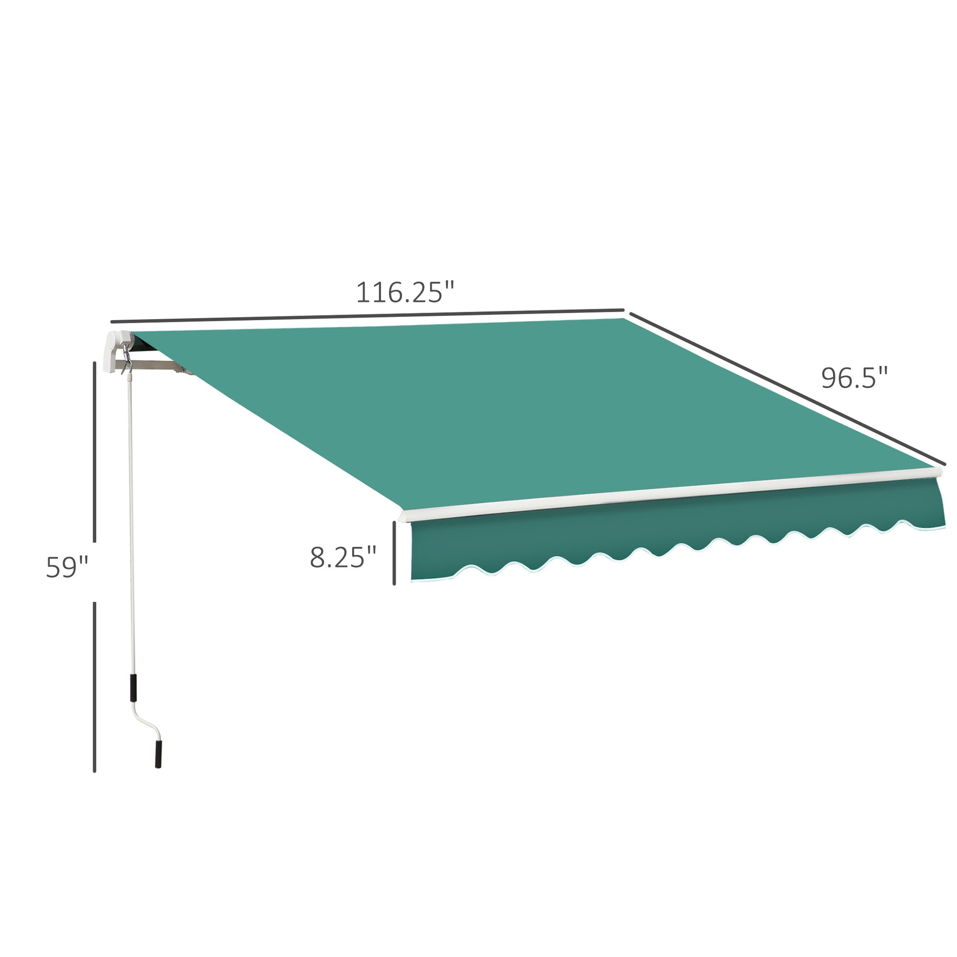 Outsunny 10' X 8' Retractable Awning, Patio Awnings, Sunshade Shelter W Manual Crank Handle, Uv & Water Resistant Fabric And Aluminum Frame For Deck, Balcony, Yard, Green Green Aluminum