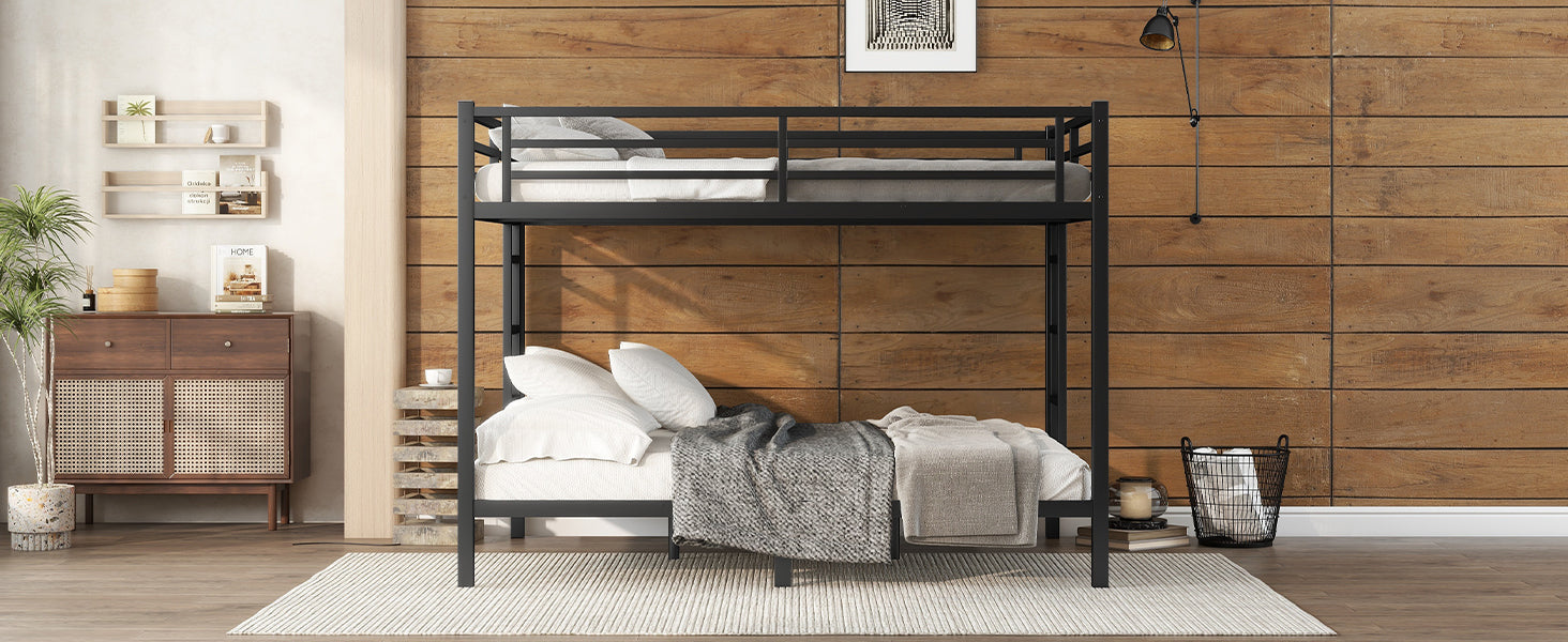 Metal Queen Over Queen Bunk Bed For Teens And Adults,Space Saving Noise Reduced No Box Spring Needed, Black Black Metal