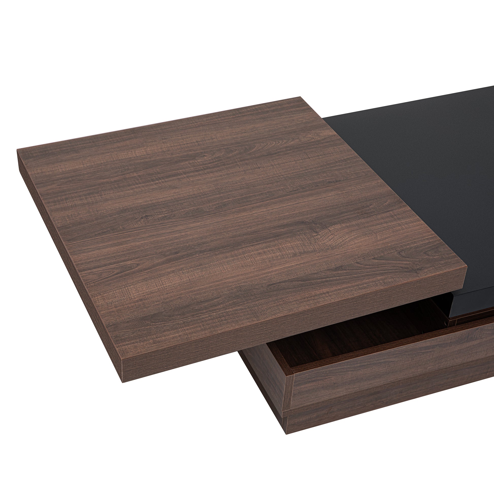 Rotatable Top Coffee Table, Modern Square Coffee Table With Wood Grain Design, 1 Hidden Storage Space For Living Room, Black Brown Black Mdf