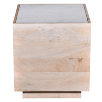 Glam 20 In. Square Solid Wood End Side Table With Marble Top, Modern Living Room Sofa Side Table, Light Brown Light Brown Light Brown Primary Living Space Industrial Freestanding Mango Coffee & End Tables Square Marble,Solid Wood
